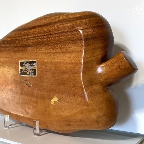 Leilani Monkey Pod Wood Leaf Tray Hand Crafted Vintage Large 18 x 9.5 inches - Picture 8 of 9